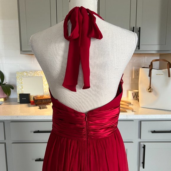 Maggy London Stunning Halter Style Midi Red Dress with Cummerbund Waist 10P - Picture 6 of 13